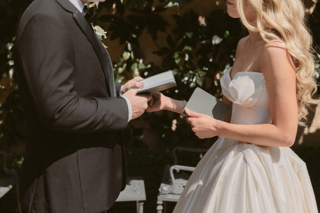 Bride and groom share private vows before their wedding ceremony
